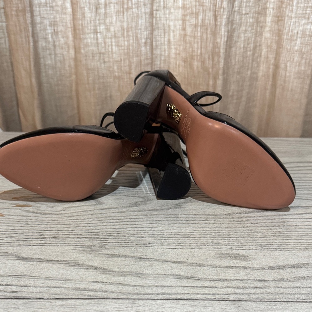 Aquazzura Black Patent Karlie block Leather Heels size 37. Perfect condition - Picture 6 of 7